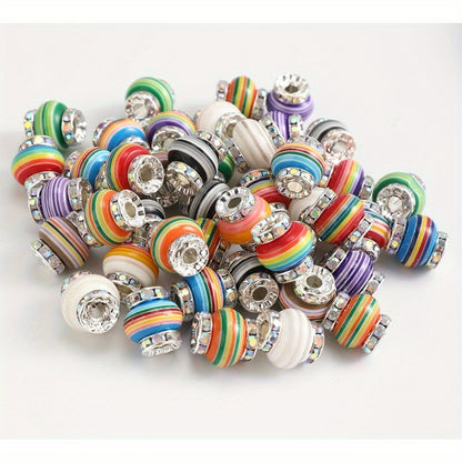Rainbow Rhinestone Resin Wheel Spacer Beads