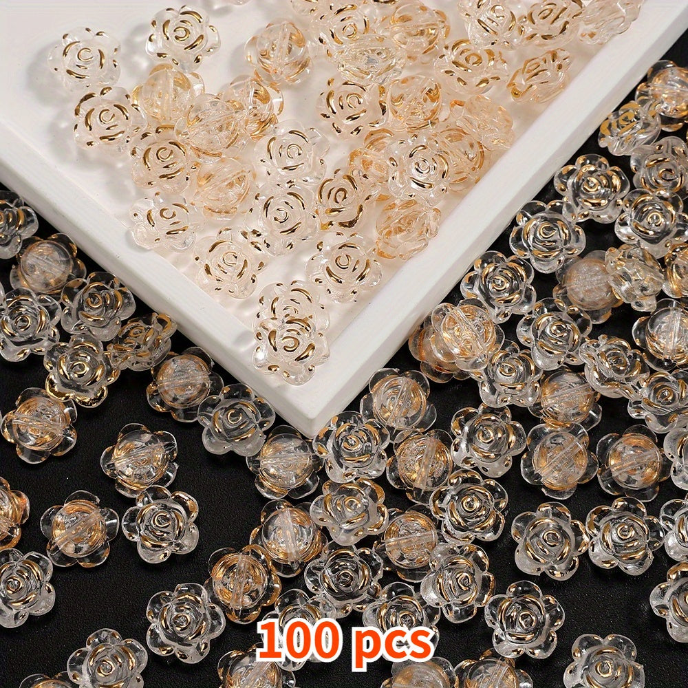 100pcs 12mm Transparent Rose Flower Acrylic Beads