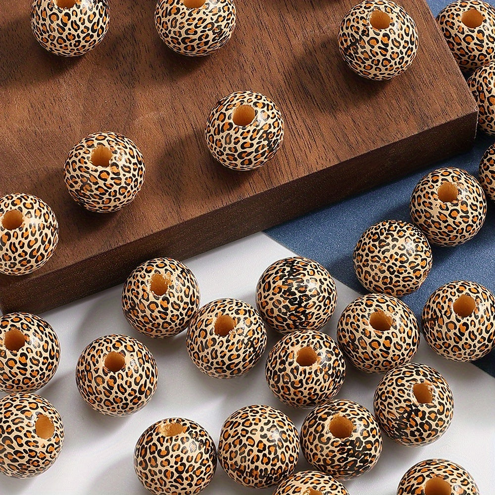 16mm Leopard Print Wooden Beads