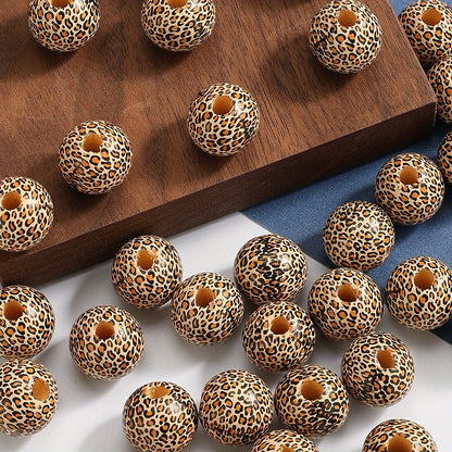 16mm Leopard Print Wooden Beads