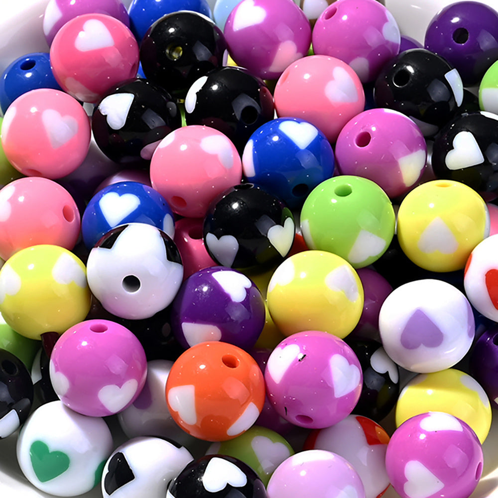 Heart Pattern Acrylic Round Spacer Beads