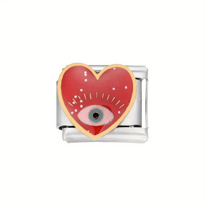 1pc 9x10mm Stainless Steel Evil Eye Module Charm Bead