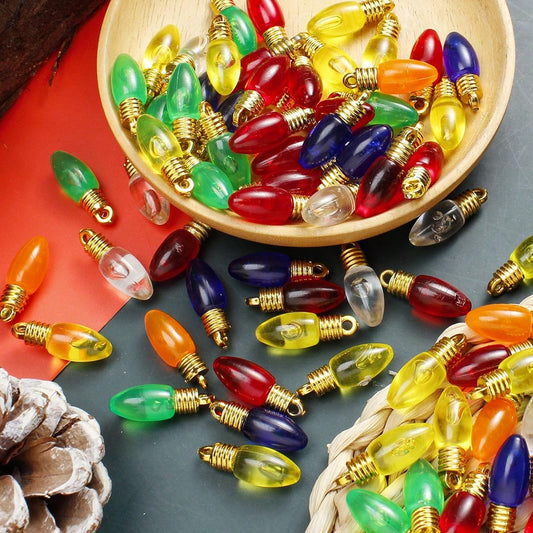 Colorful Resin Christmas Bulb Charm Beads, 10pcs