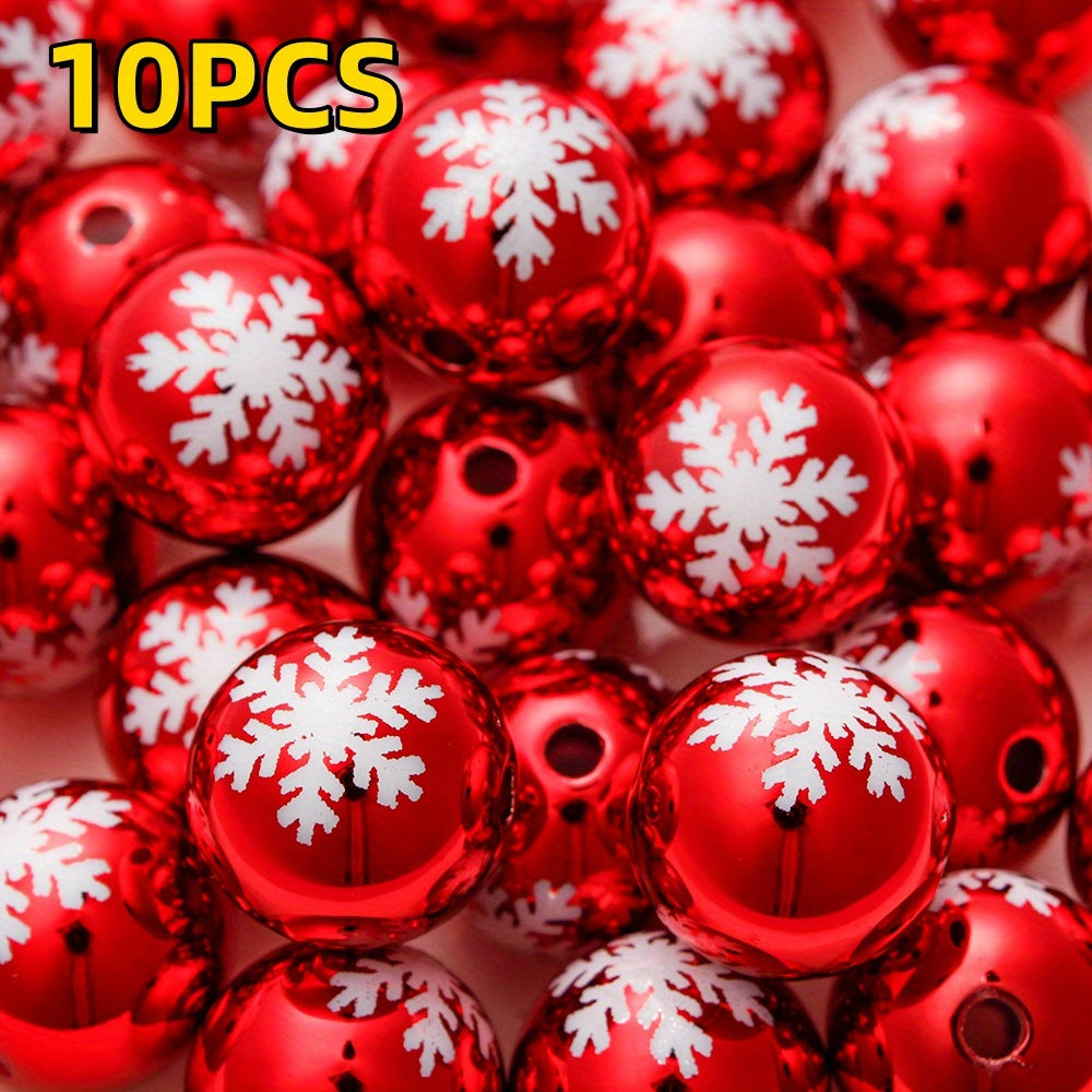 16mm Christmas Snowflake Print Acrylic Beads