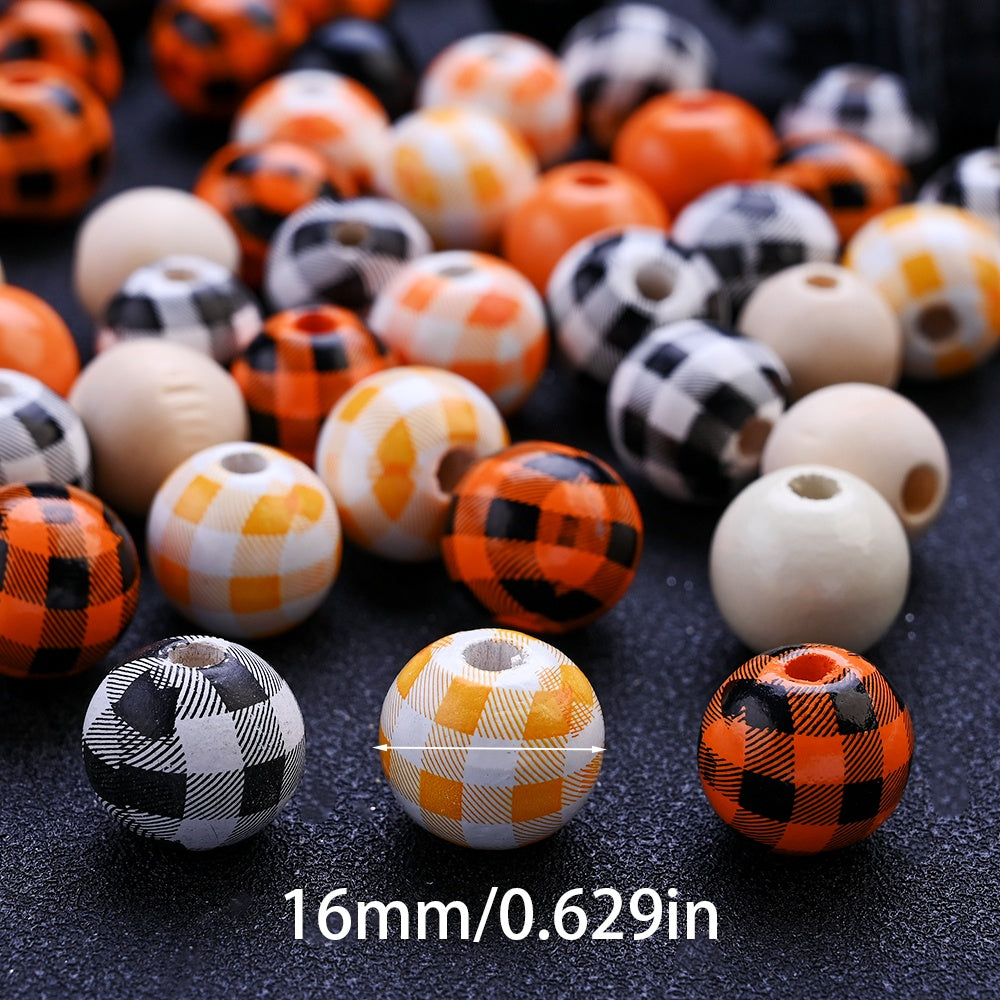 16mm Halloween Plaid Wooden Spacer Beads