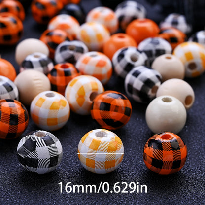 16mm Halloween Plaid Wooden Spacer Beads