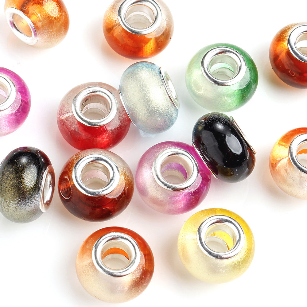 30pcs 9x14mm Colorful Gradient Glitter Acrylic Spacer Beads