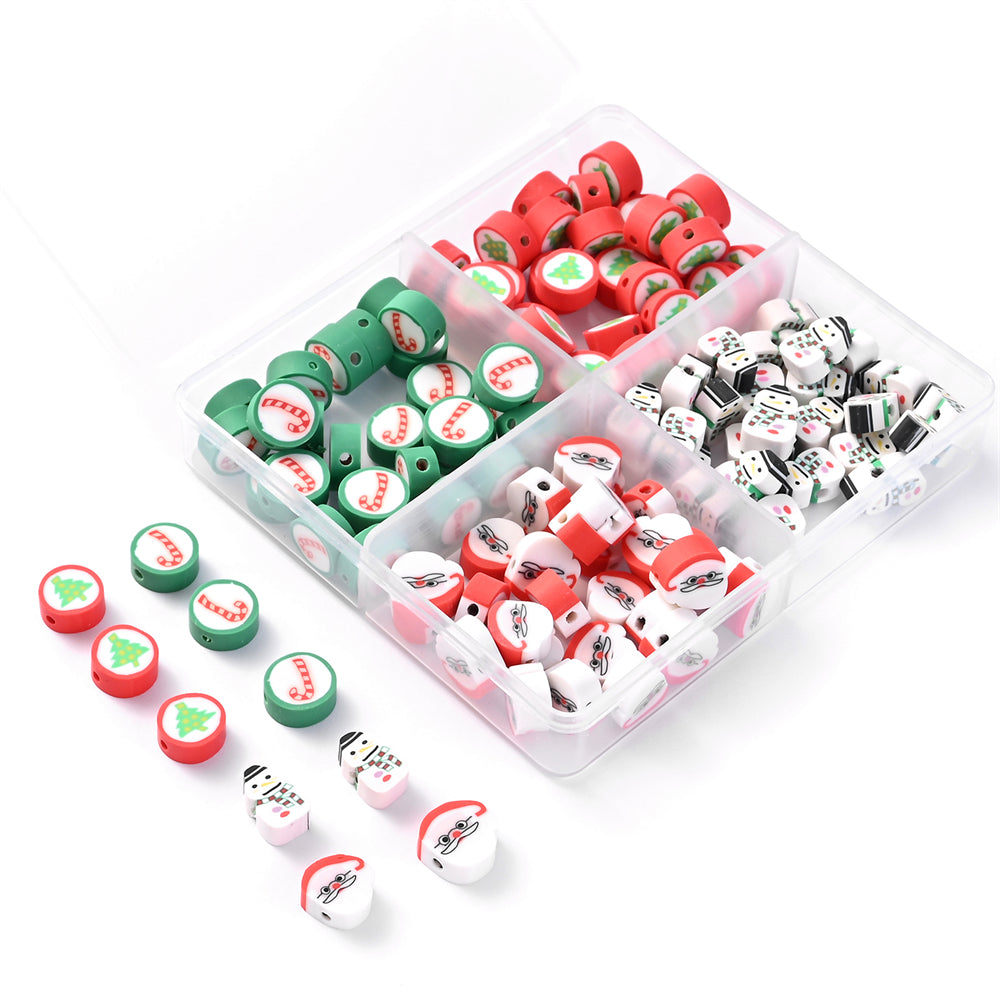 10mm Christmas Polymer Clay Flat Round Spacer Bead Set with Storage Case