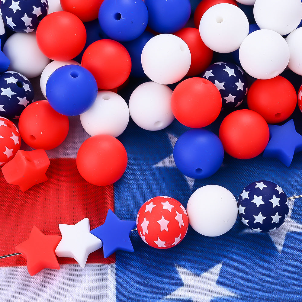 Patriotic Star Silicone Beads