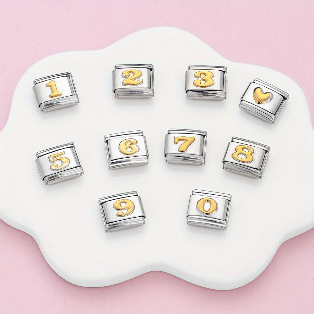 1pc 9x10mm Golden Stainless Steel Number Bead