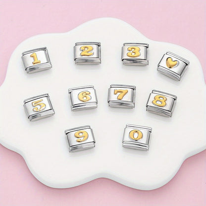 1pc 9x10mm Golden Stainless Steel Number Bead