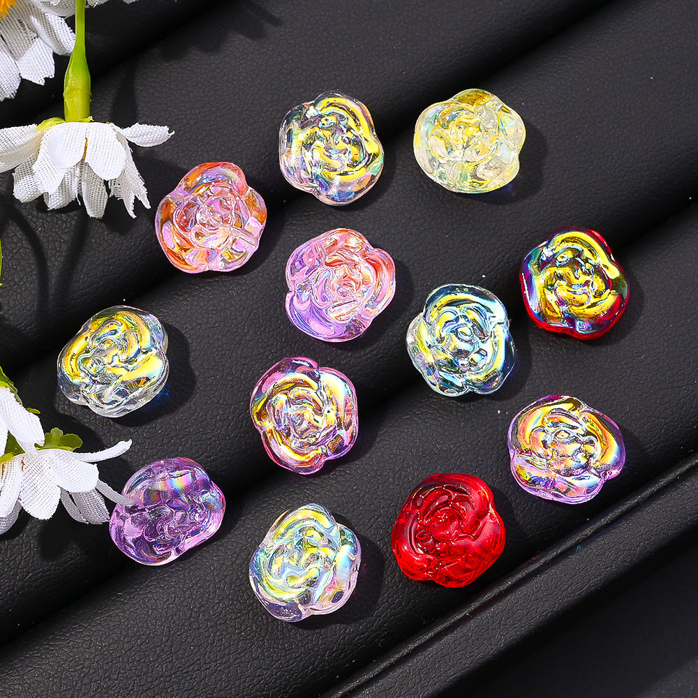 14x13mm Iridescent Rose Glass Beads
