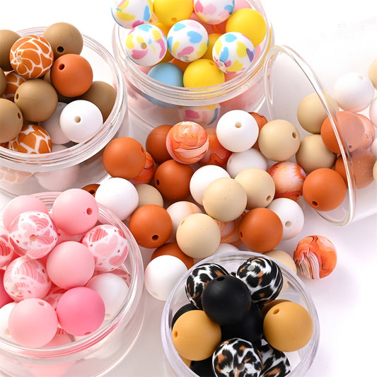 40pcs 15mm Printed Silicone Beads