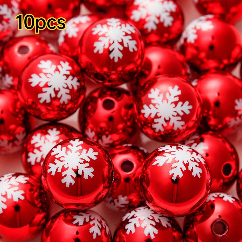 Golden Laser-Engraved Christmas Round Focal Beads, 10pcs