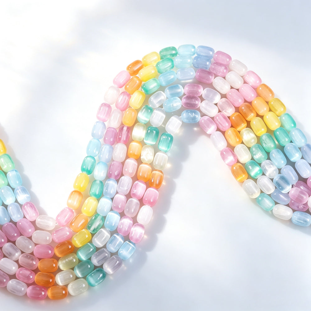 8 × 12mm Rainbow Cat Eye Stone Spacer Beads