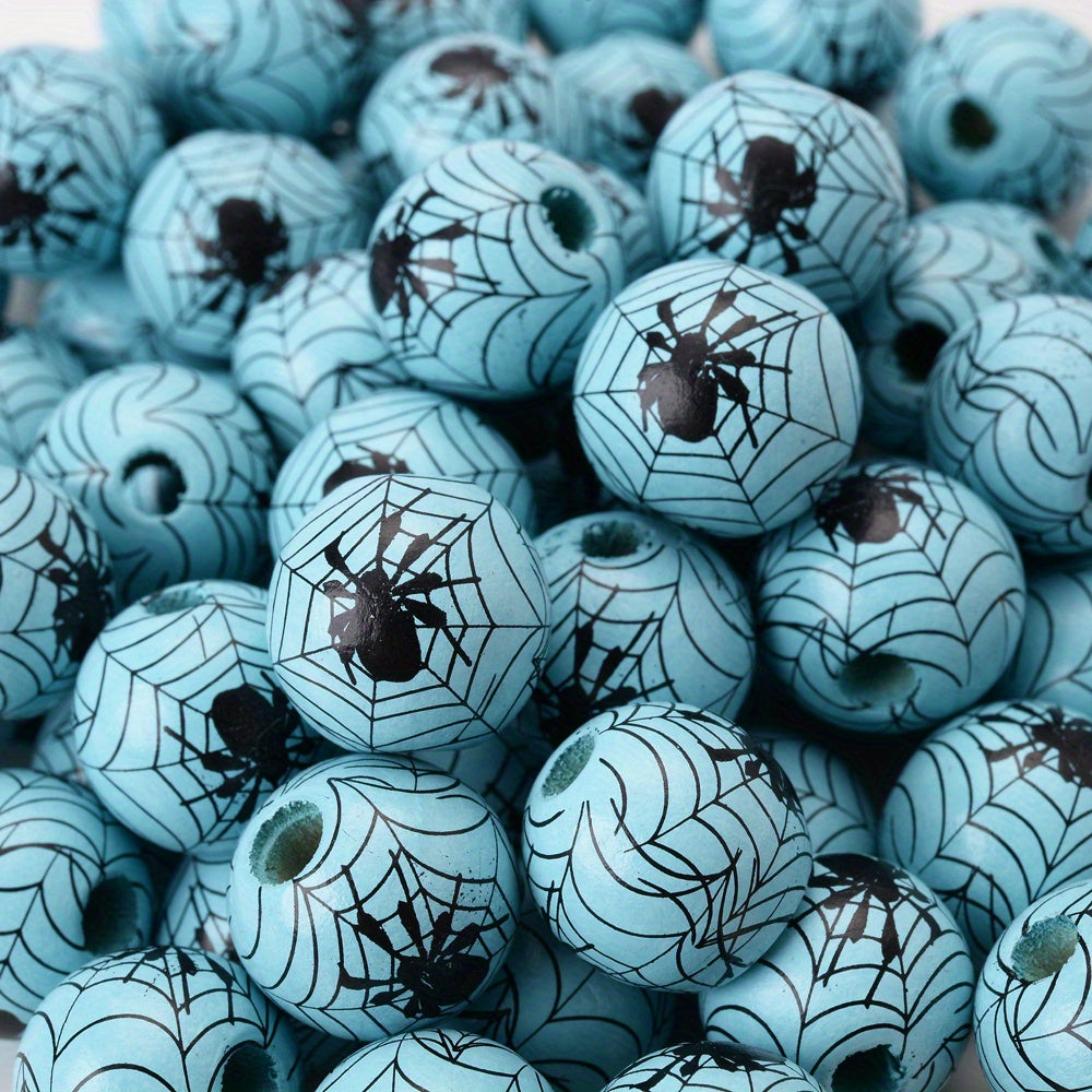 Halloween Spider Pattern Wooden Beads