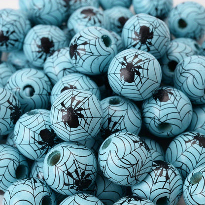 Halloween Spider Pattern Wooden Beads