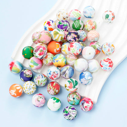 30/50pcs 15mm Floral Animal Print Silicone Beads
