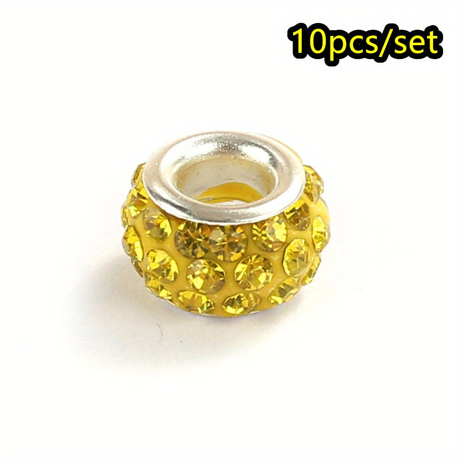 10pcs Colorful Big Hole Rhinestone Spacer Beads