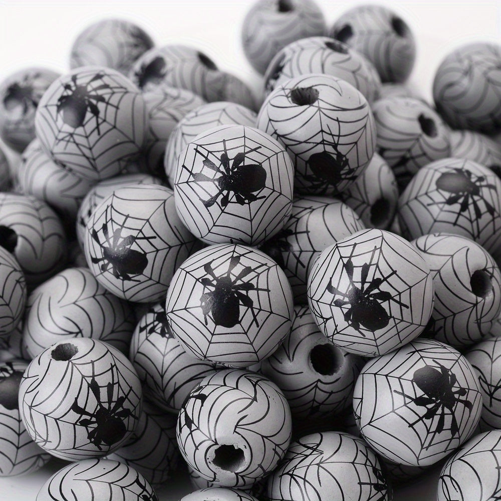 Halloween Spider Pattern Wooden Beads