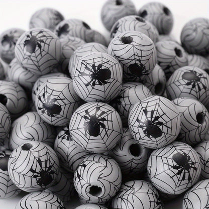 Halloween Spider Pattern Wooden Beads