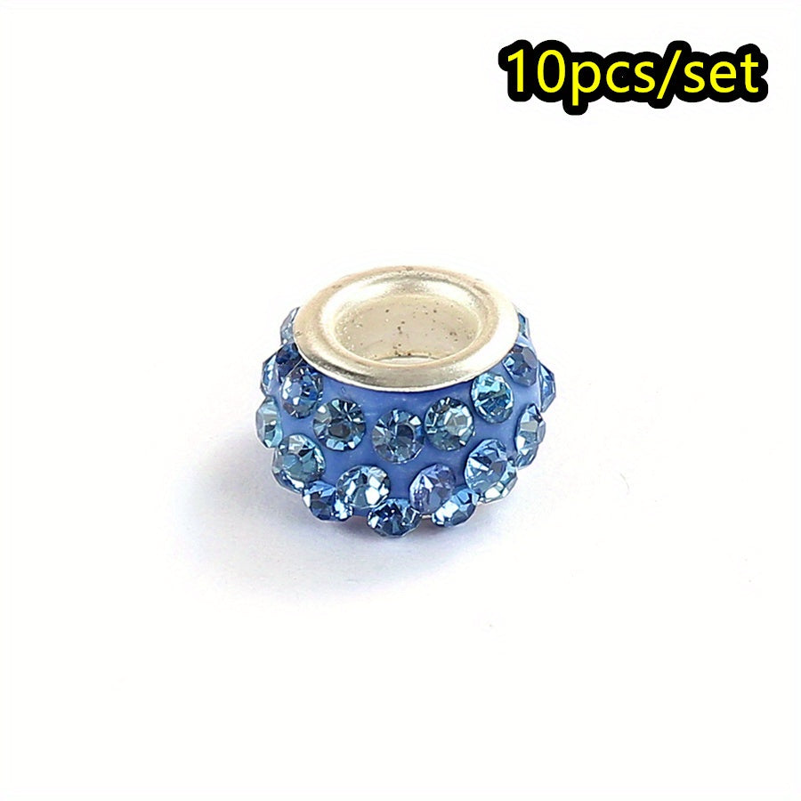 10pcs Colorful Big Hole Rhinestone Spacer Beads