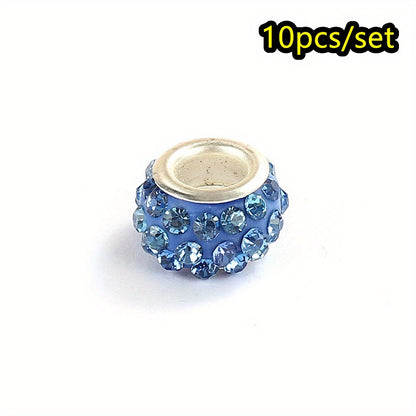 10pcs Colorful Big Hole Rhinestone Spacer Beads