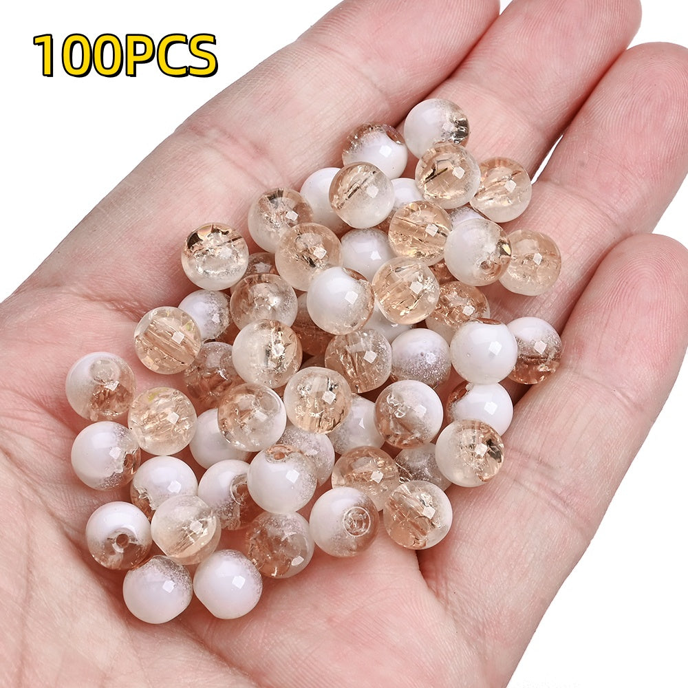 100pcs 8mm Translucent Crackle Glass Beads