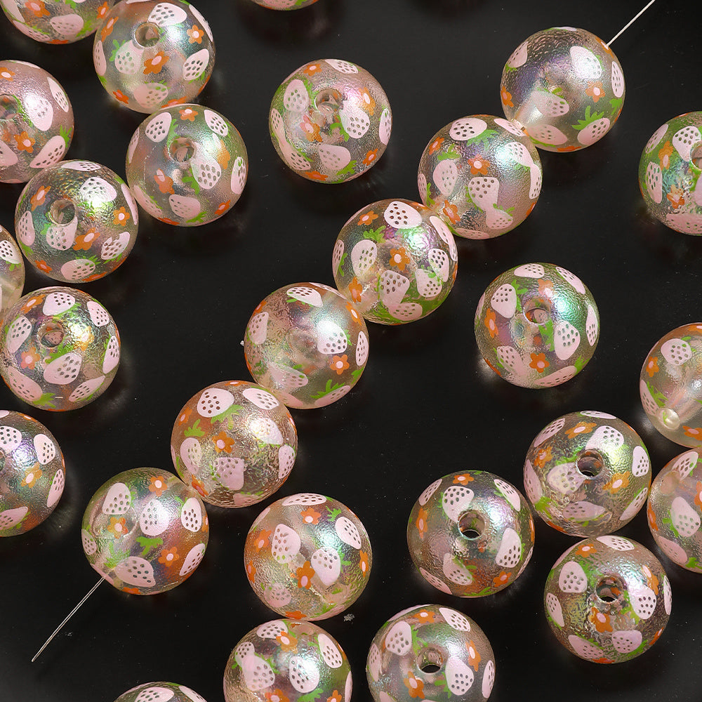 16mm Matte Resin Strawberry Print Beads