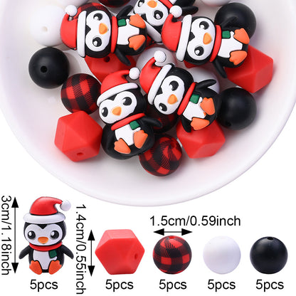 Christmas Silicone Focal Bead Set, 25pcs