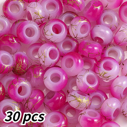 30pcs 9x14mm Golden Line Gradient Acrylic Round Beads