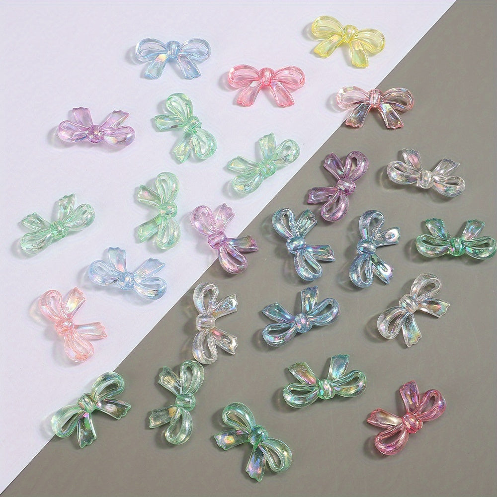 50pcs AB Mixed Color Hollow Bowknot Beads