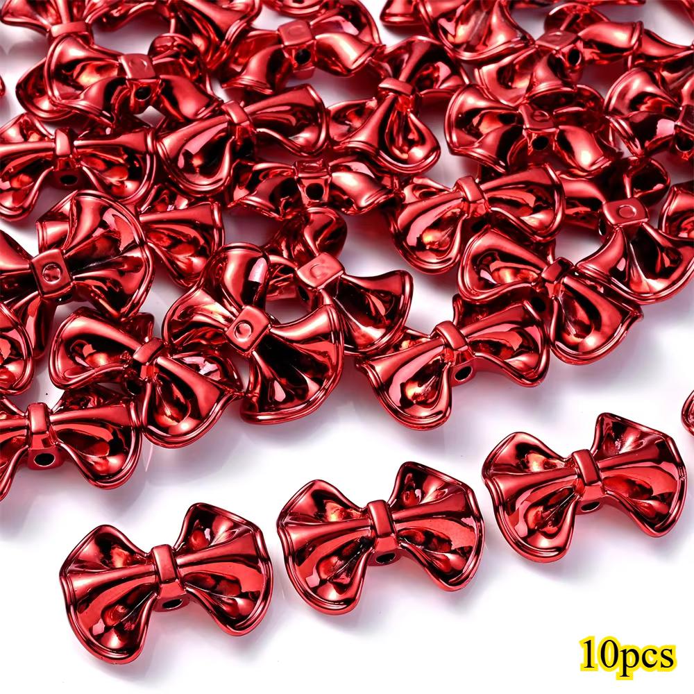 23 × 31mm 3D Christmas Bow Acrylic Spacer Beads, 10pcs