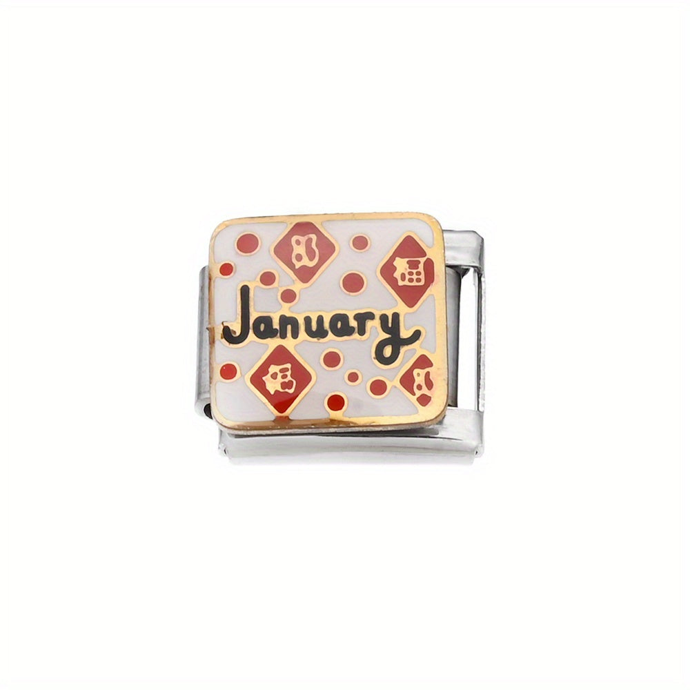 1pc 9x10mm Stainless Steel Month Theme Module Bead