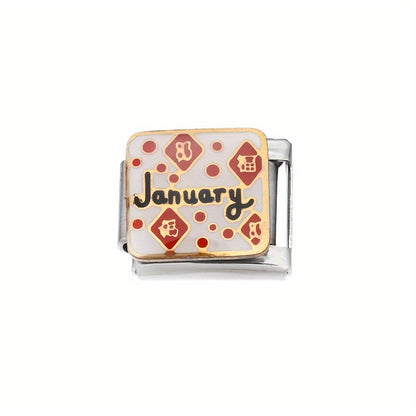1pc 9x10mm Stainless Steel Month Theme Module Bead