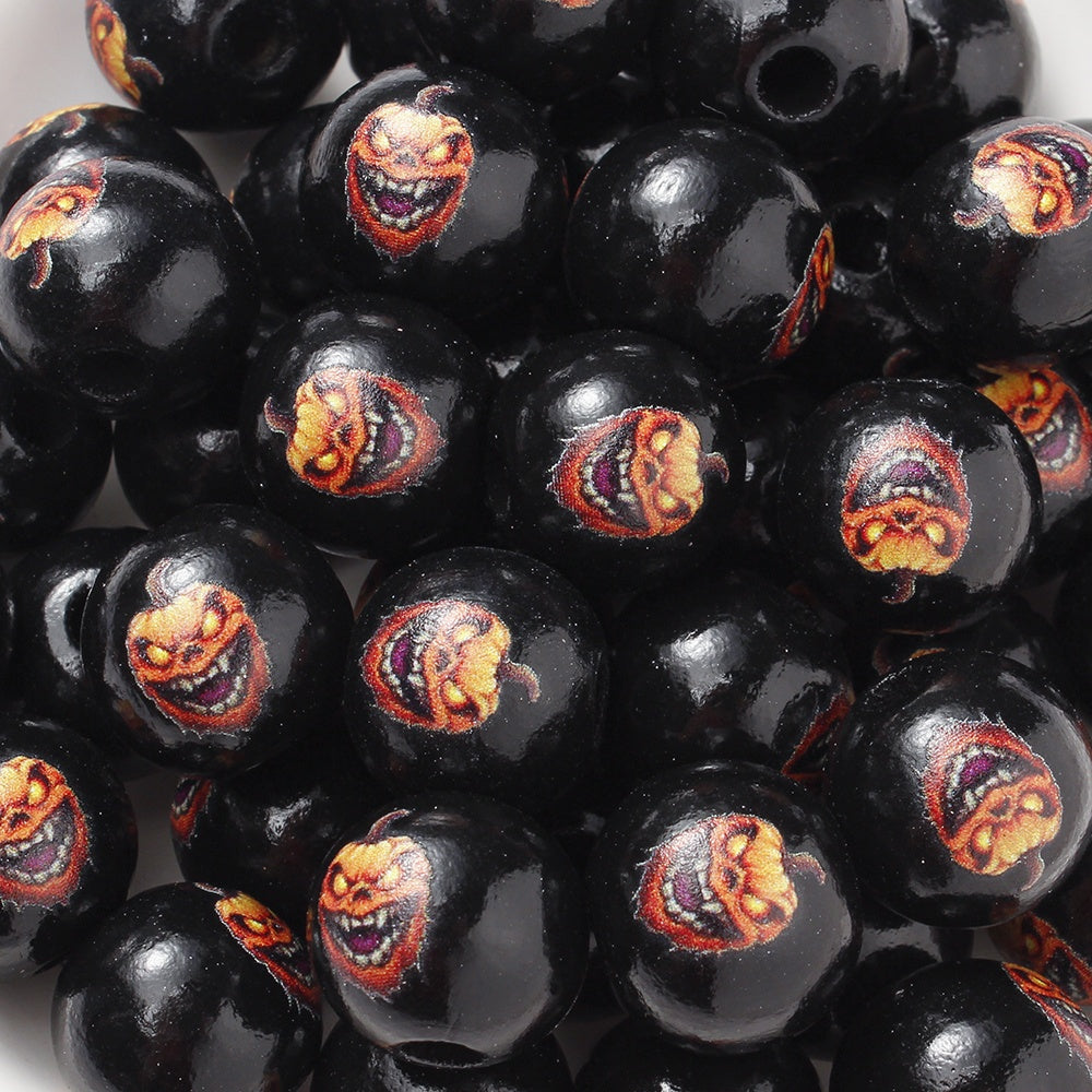 16mm Halloween Wooden Pumpkin & Witch Broom Beads