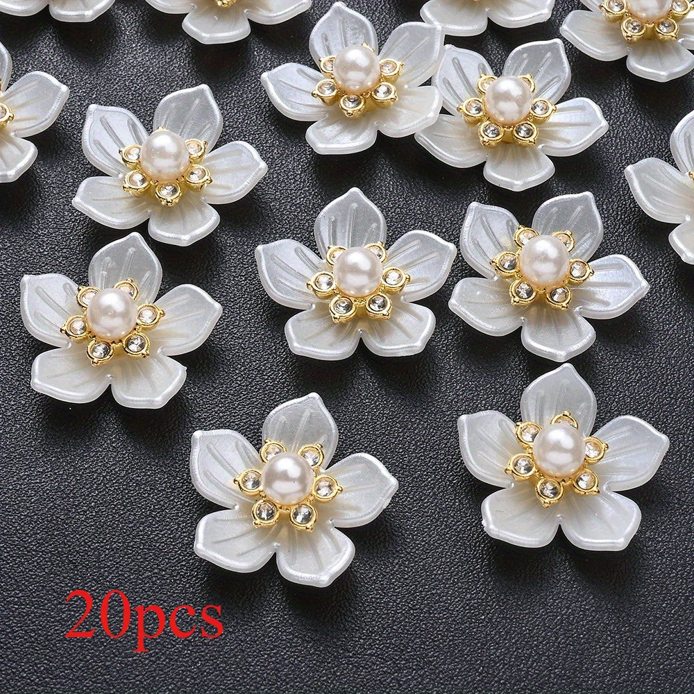 20/50pcs White Imitation Pearl Flower Flatback Beads