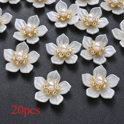 20/50pcs White Imitation Pearl Flower Flatback Beads