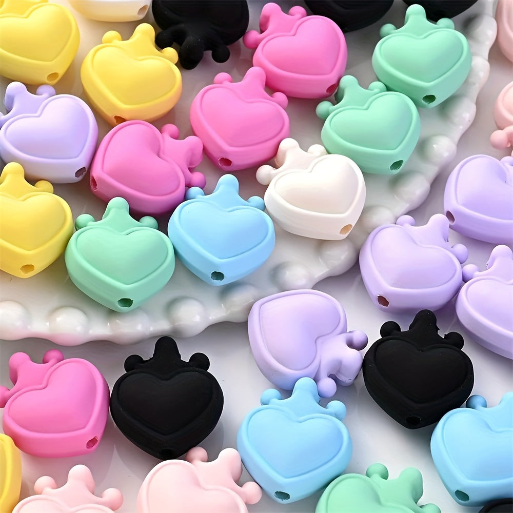 5pcs 22x24mm Candy Color Crown Heart Acrylic Beads