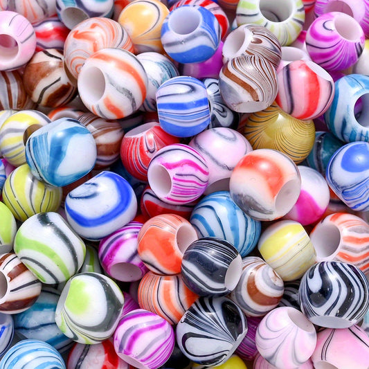 50/100pcs 10/12mm Multicolored Striped Macropore Beads