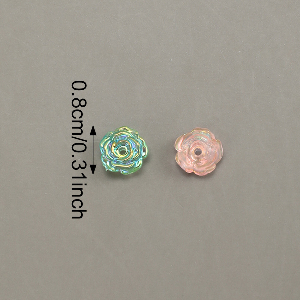50pcs 8mm Glow-in-the-Dark Flower Rose Acrylic Beads