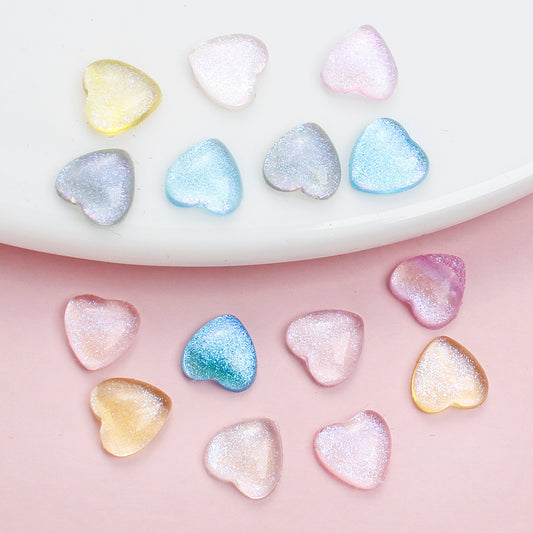 100pcs/set Glitter Resin Heart Patch Beads