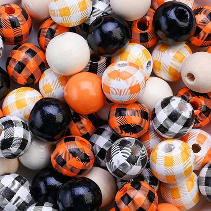 16mm Halloween Plaid Wooden Spacer Beads