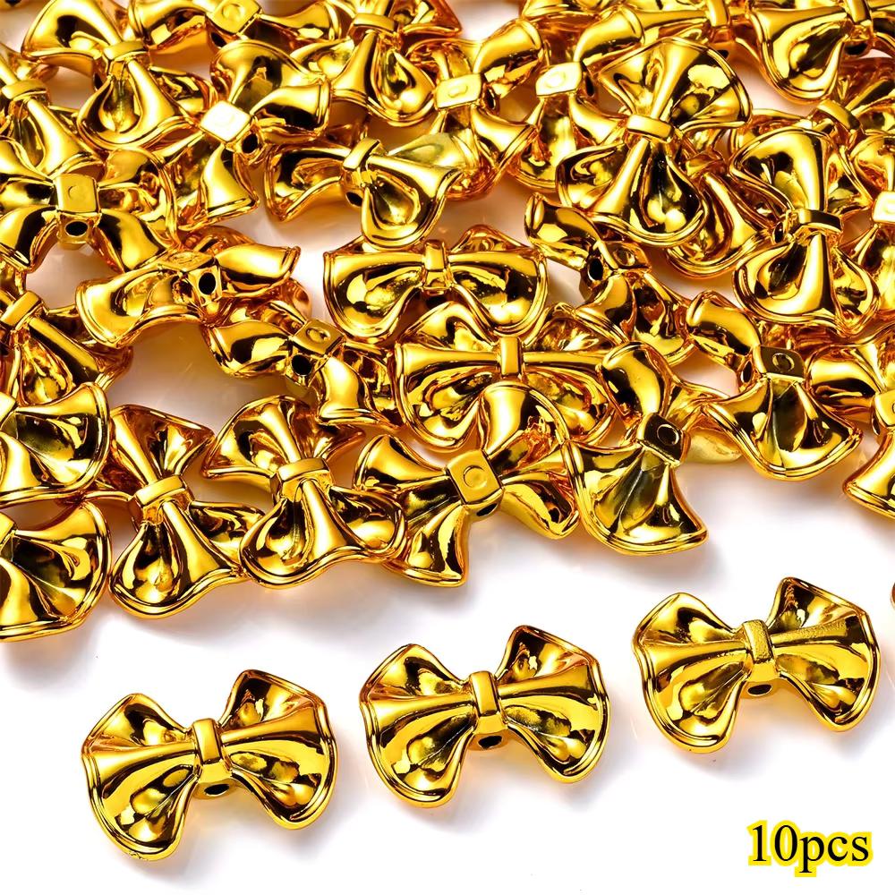23 × 31mm 3D Christmas Bow Acrylic Spacer Beads, 10pcs