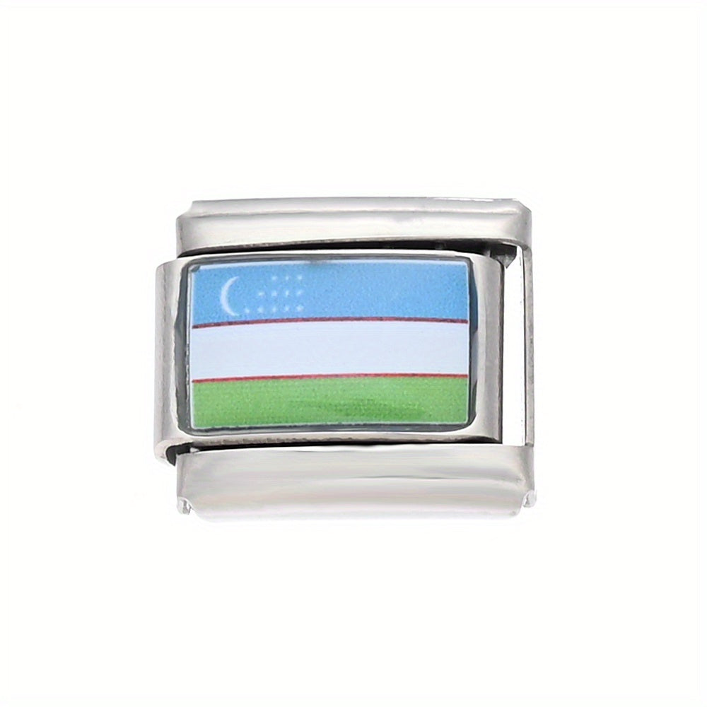 1pc 9x10mm Stainless Steel World Flag Module Charm Bead