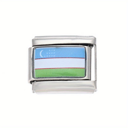 1pc 9x10mm Stainless Steel World Flag Module Charm Bead