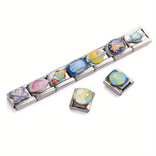 1pc Space Rocket & Earth Charm Bead for Stainless Steel Bracelet