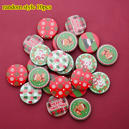 30mm Christmas Printed Flat Acrylic Spacer Beads, 10pcs