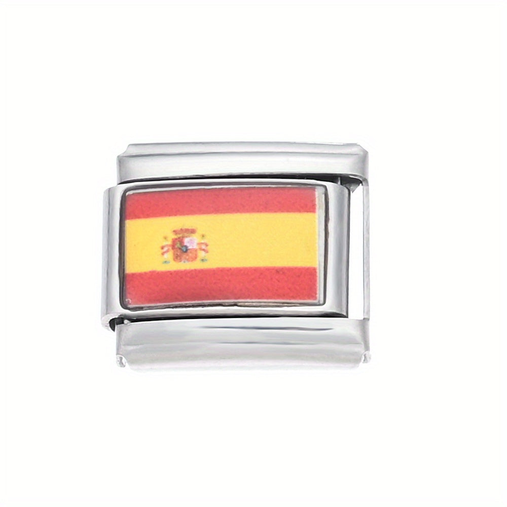 1pc 9x10mm Stainless Steel World Flag Module Charm Bead