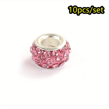 10pcs Colorful Big Hole Rhinestone Spacer Beads